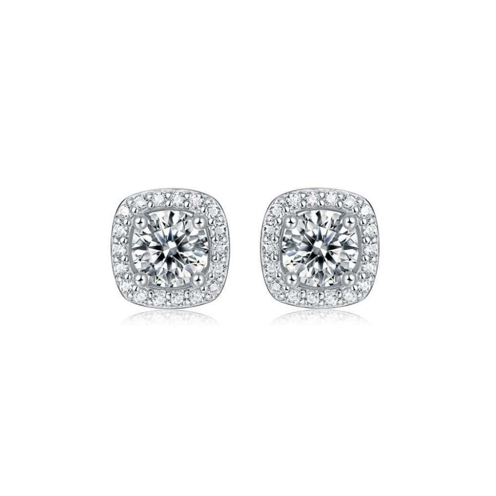Certified 1ct. t.w. Moissanite Diamond Round Halo Stud Earrings NEW - Picture 5 of 13
